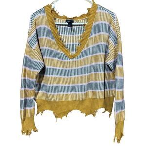 Women's Fray Crop Stripped Daytrip Size Medium V Neck Sweater